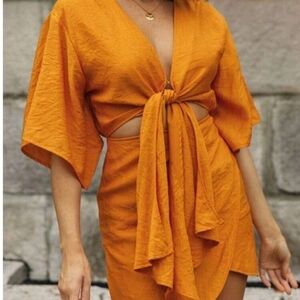 Chic Orange Tie-Front Dress